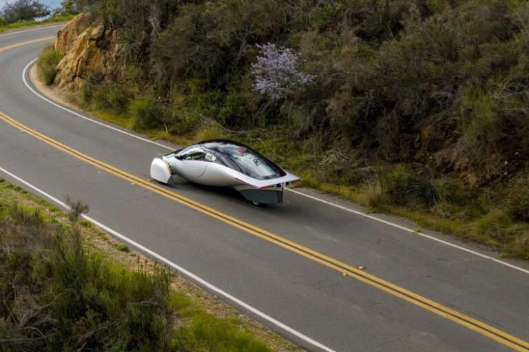 Aptera Motors conducts first test drive of solar electric vehicle.